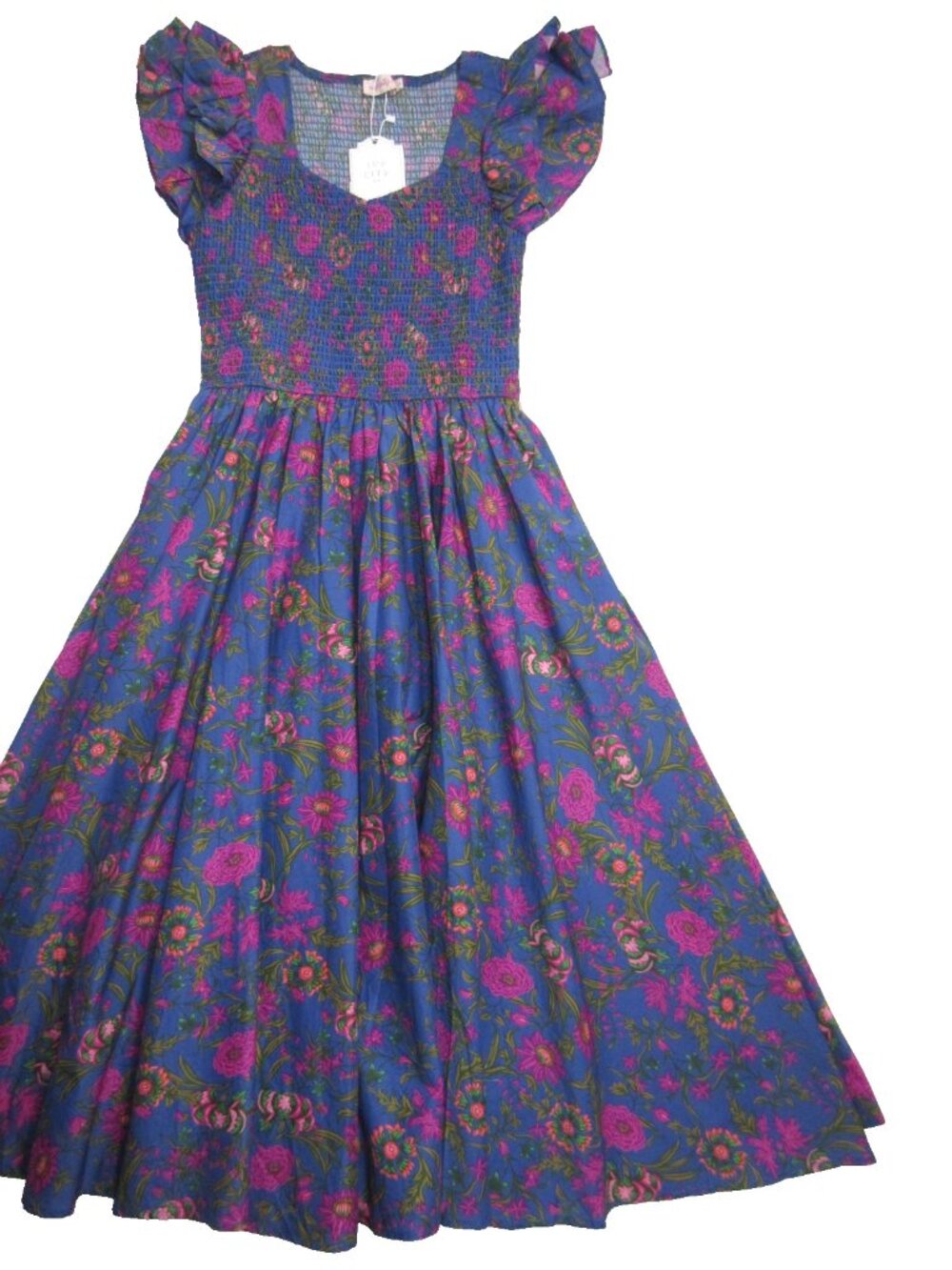 NWT Ivy City Co. Hattie Midi in Blue Multi Floral Smocked Cotton Dress S - Picture 4 of 9
